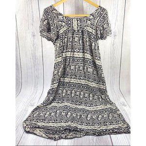 Summer Dress Butterfly Sleeve Long Loose Comfy Top Dress Black/Beige Size XL